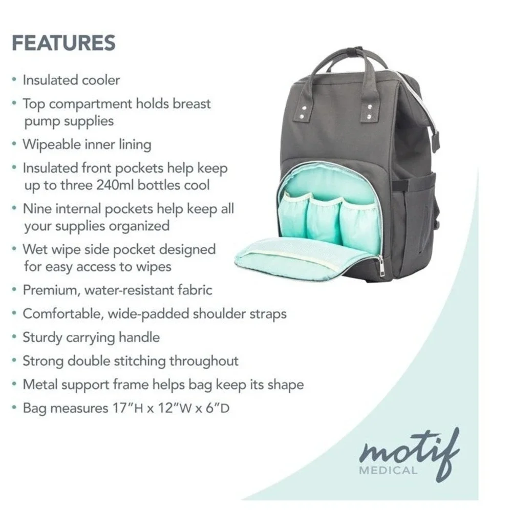 Motif Backpack Gray Insulated Cooler Diaper Bag Travel‎
